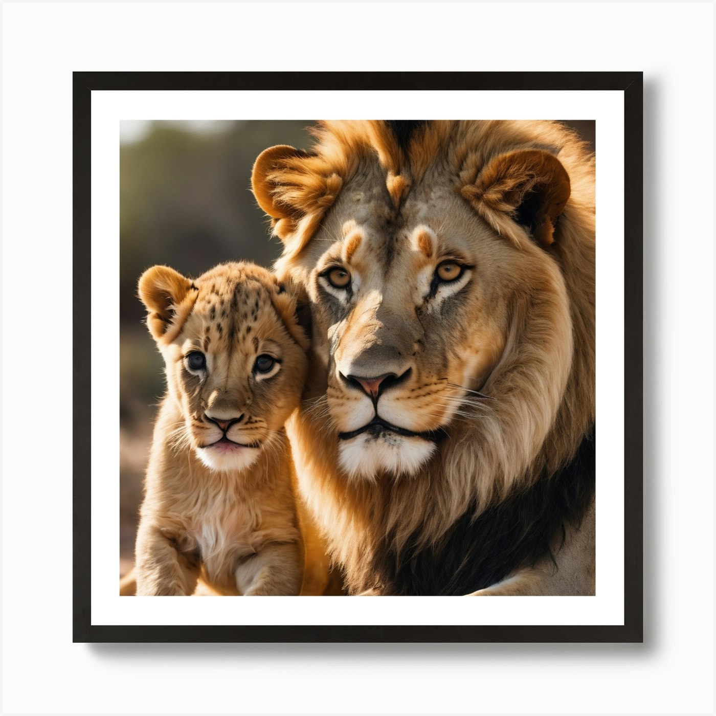 Lion And Cub Art Print Framed Wall Art Poster Canvas Print Picture