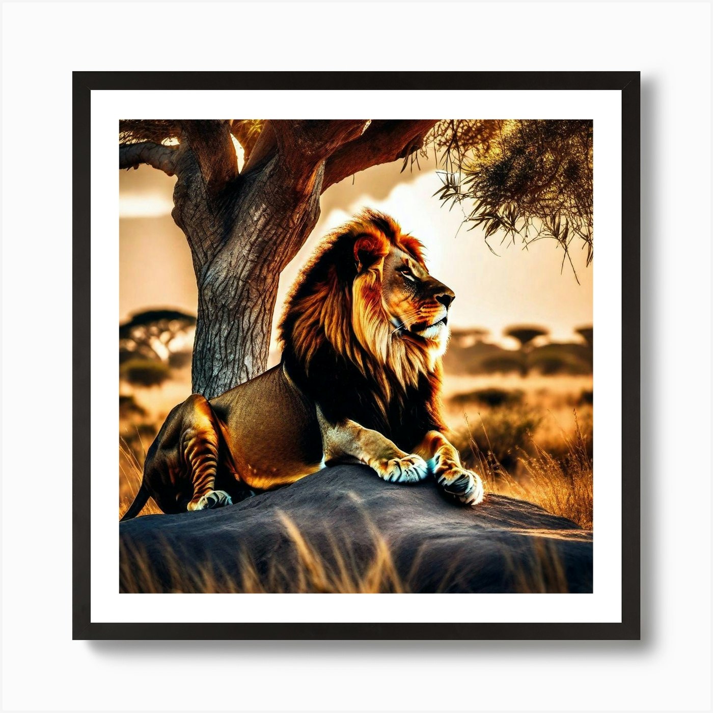 Lion In The Savannah 26 Art Print Framed Wall Art Poster Canvas Print Picture