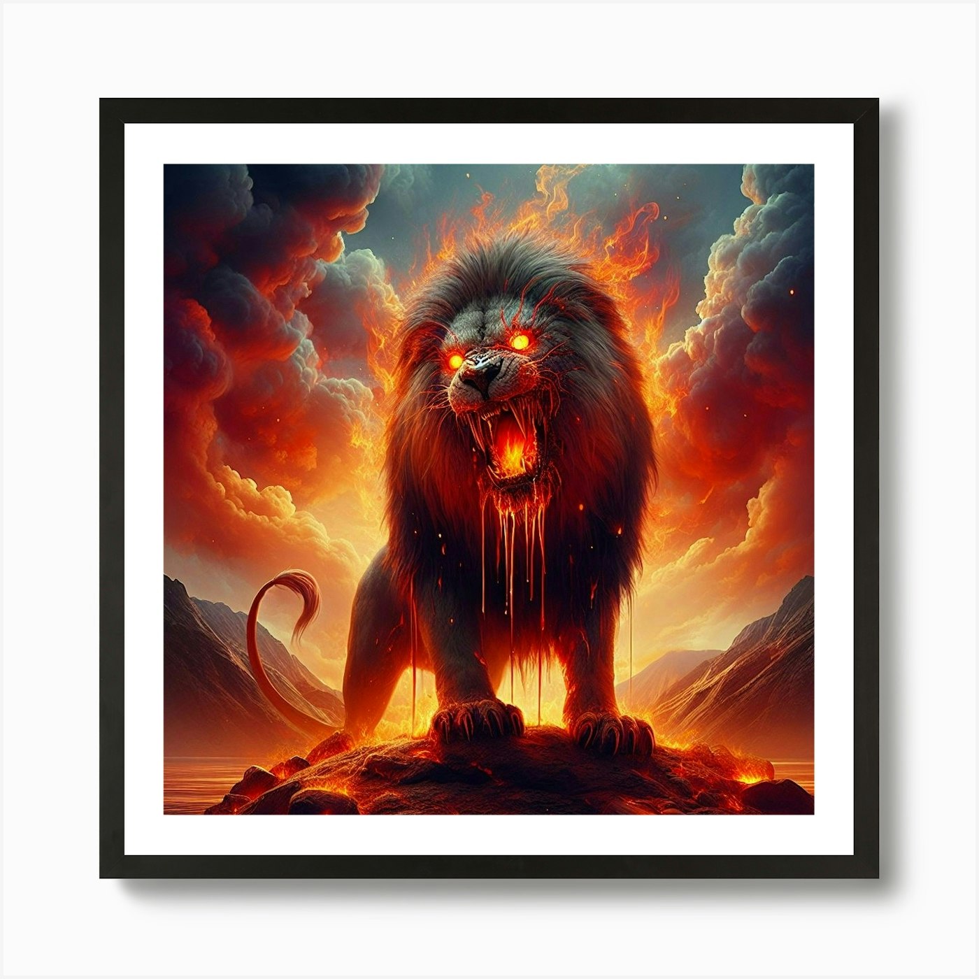 Lion On Fire 1 Art Print Framed Wall Art Poster Canvas Print Picture