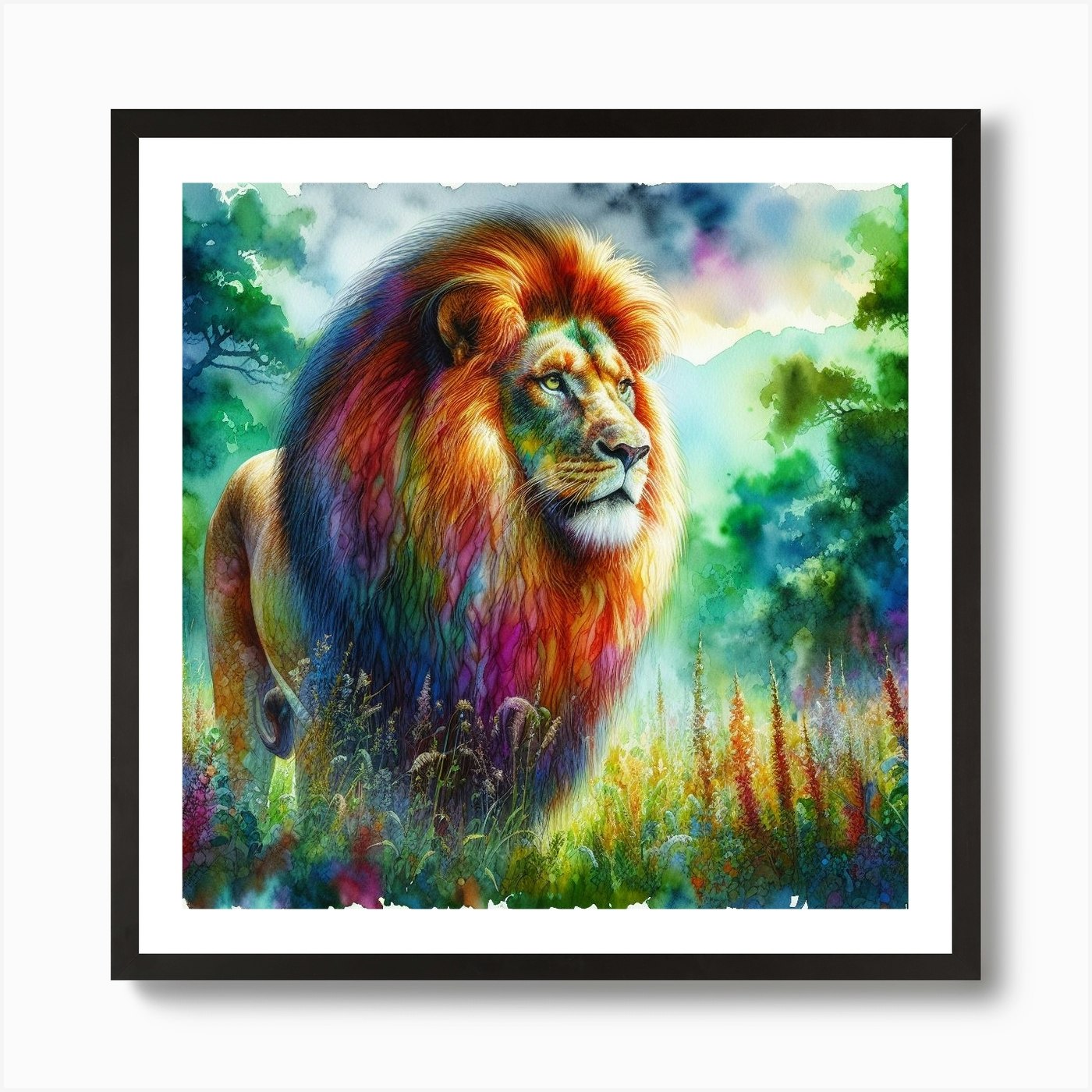 Lion In The Forest Art Print Framed Wall Art Poster Canvas Print Picture