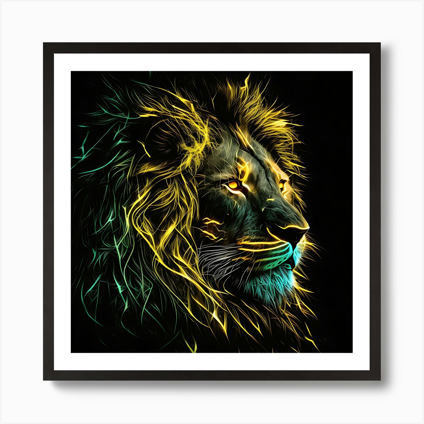 Neon Lion Art Print Framed Wall Art Poster Canvas Print Picture