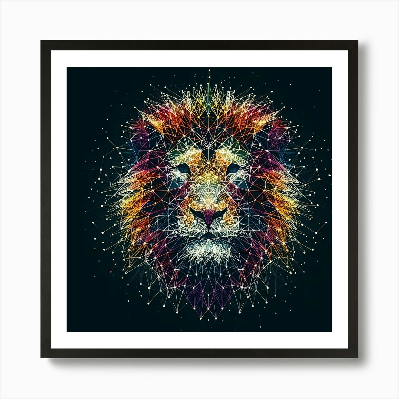 Abstract Lion String Art Concept Ar Framed Wall Art Poster Canvas Print Picture