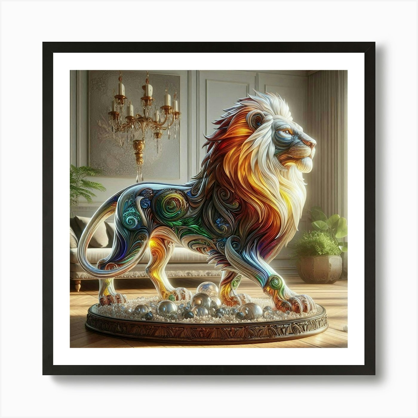 Lion Sculpture Art Print Framed Wall Art Poster Canvas Print Picture