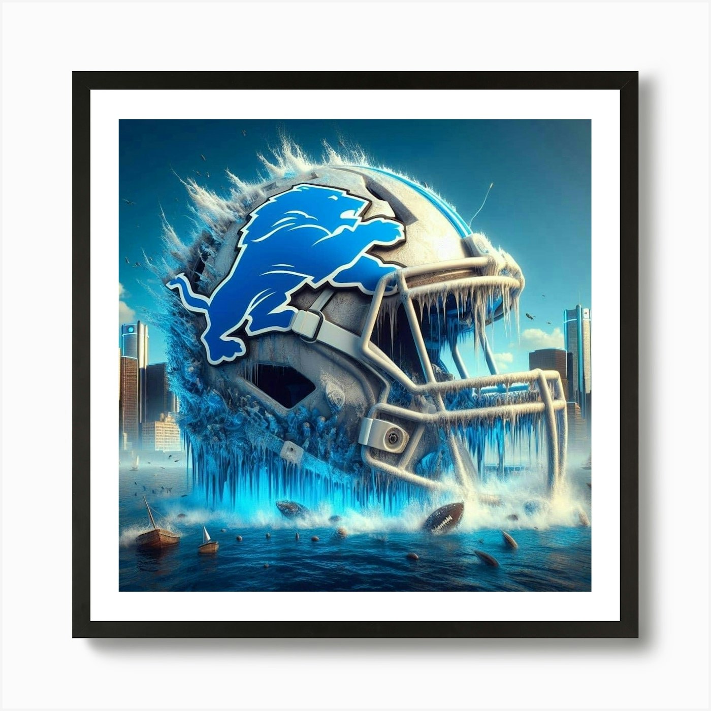 Detroit Lions Helmet Art Print Framed Wall Art Poster Canvas Print Picture