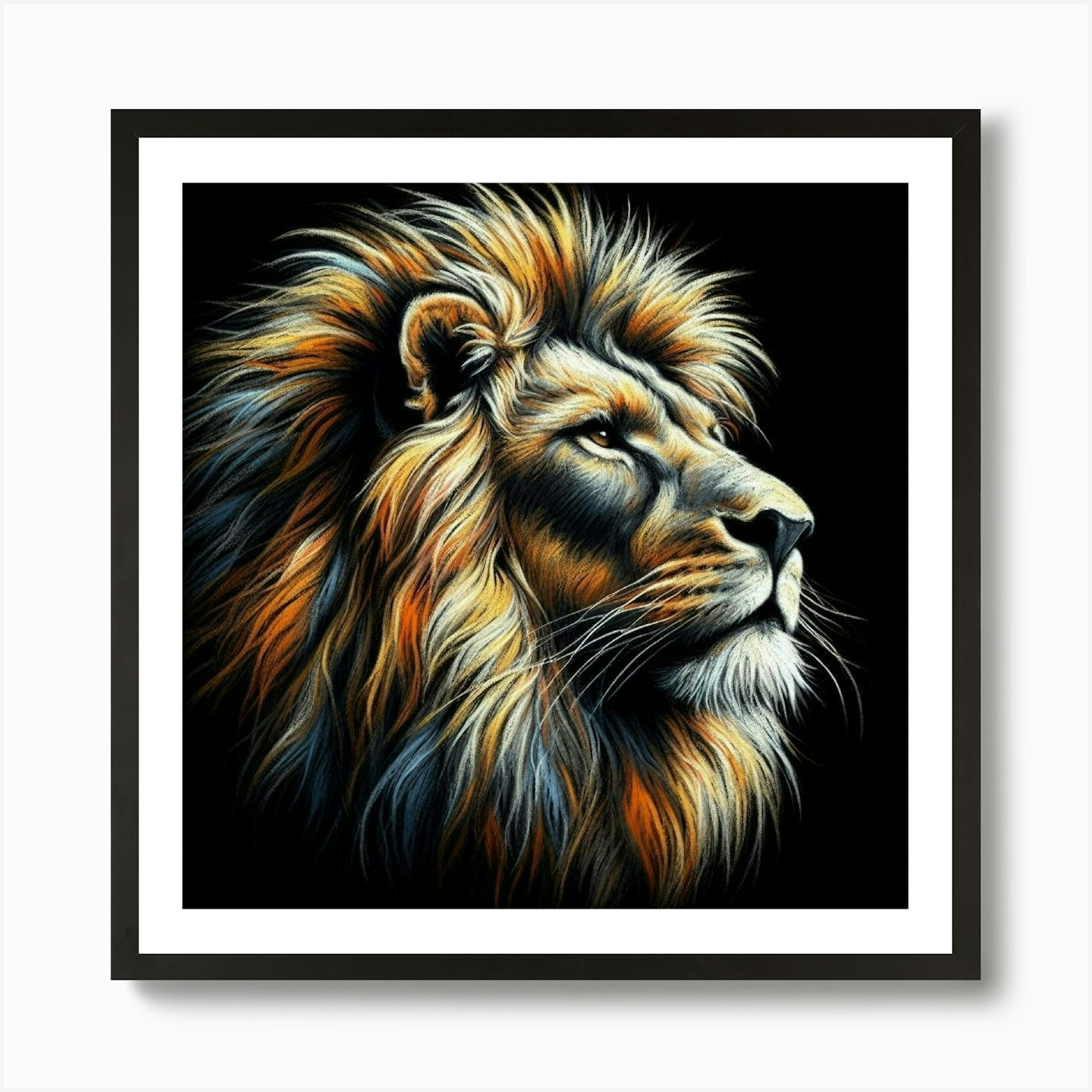 Lion Painting in oil pastel Art Pri Framed Wall Art Poster Canvas Print Picture