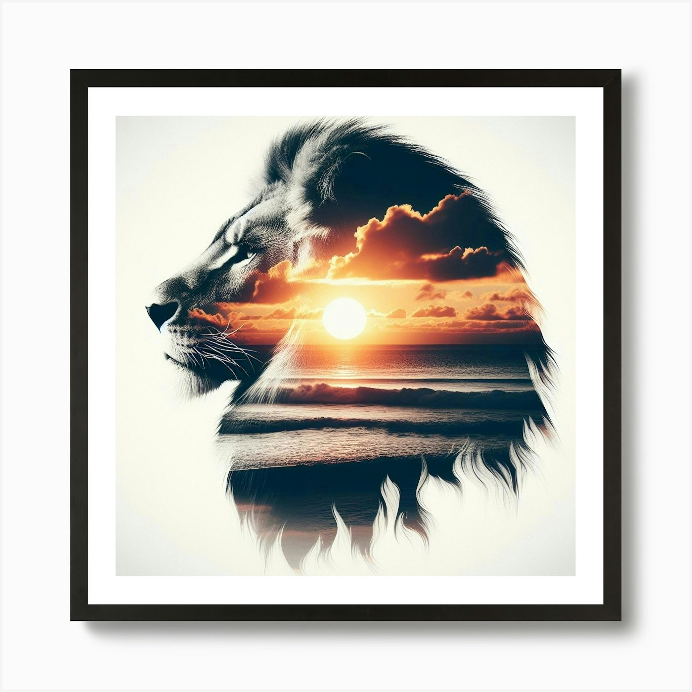 Lion and sunset coast Art Print Framed Wall Art Poster Canvas Print Picture
