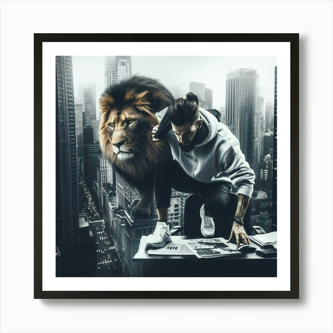 Hustle like a lion in the concrete Framed Wall Art Poster Canvas Print Picture