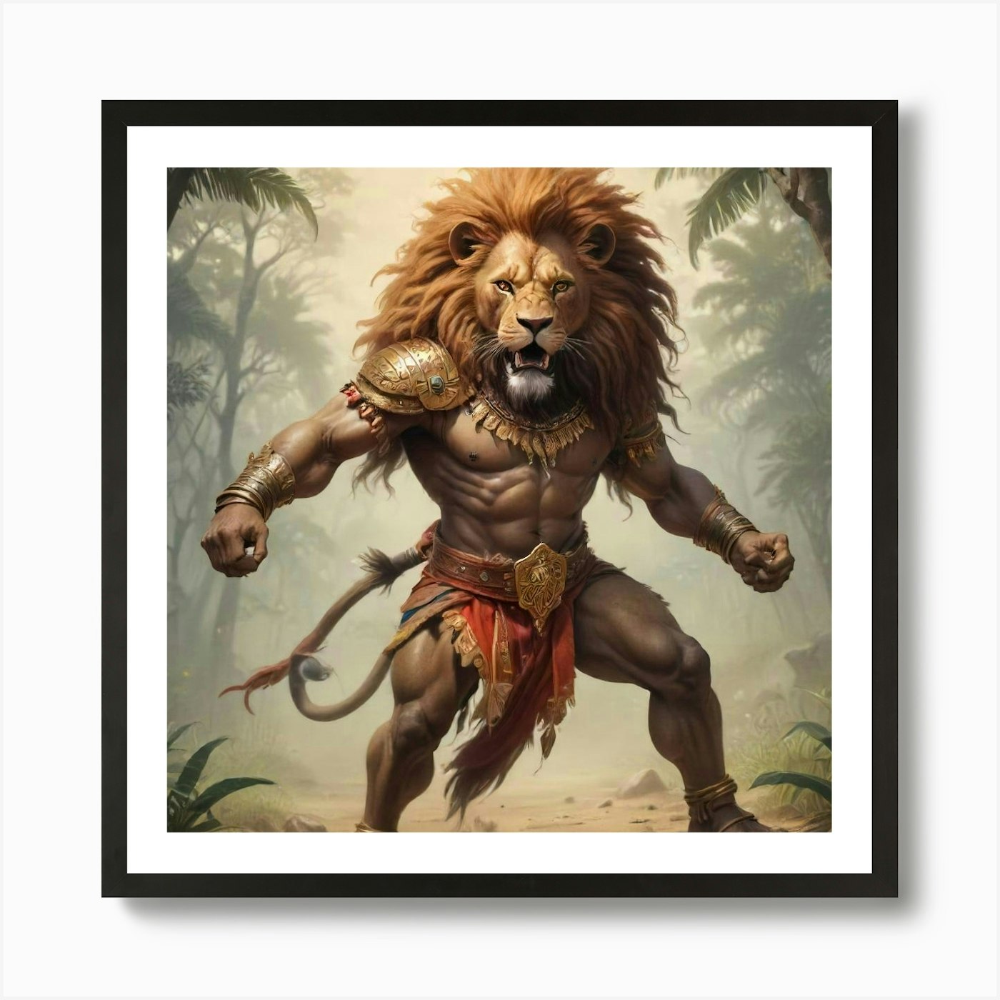 Lion Warrior Art Print Framed Wall Art Poster Canvas Print Picture