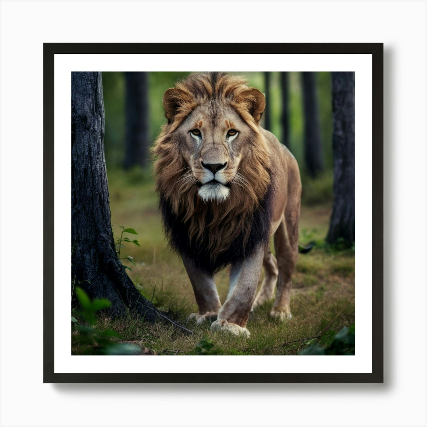 Lion In The Forest Art Print Framed Wall Art Poster Canvas Print Picture