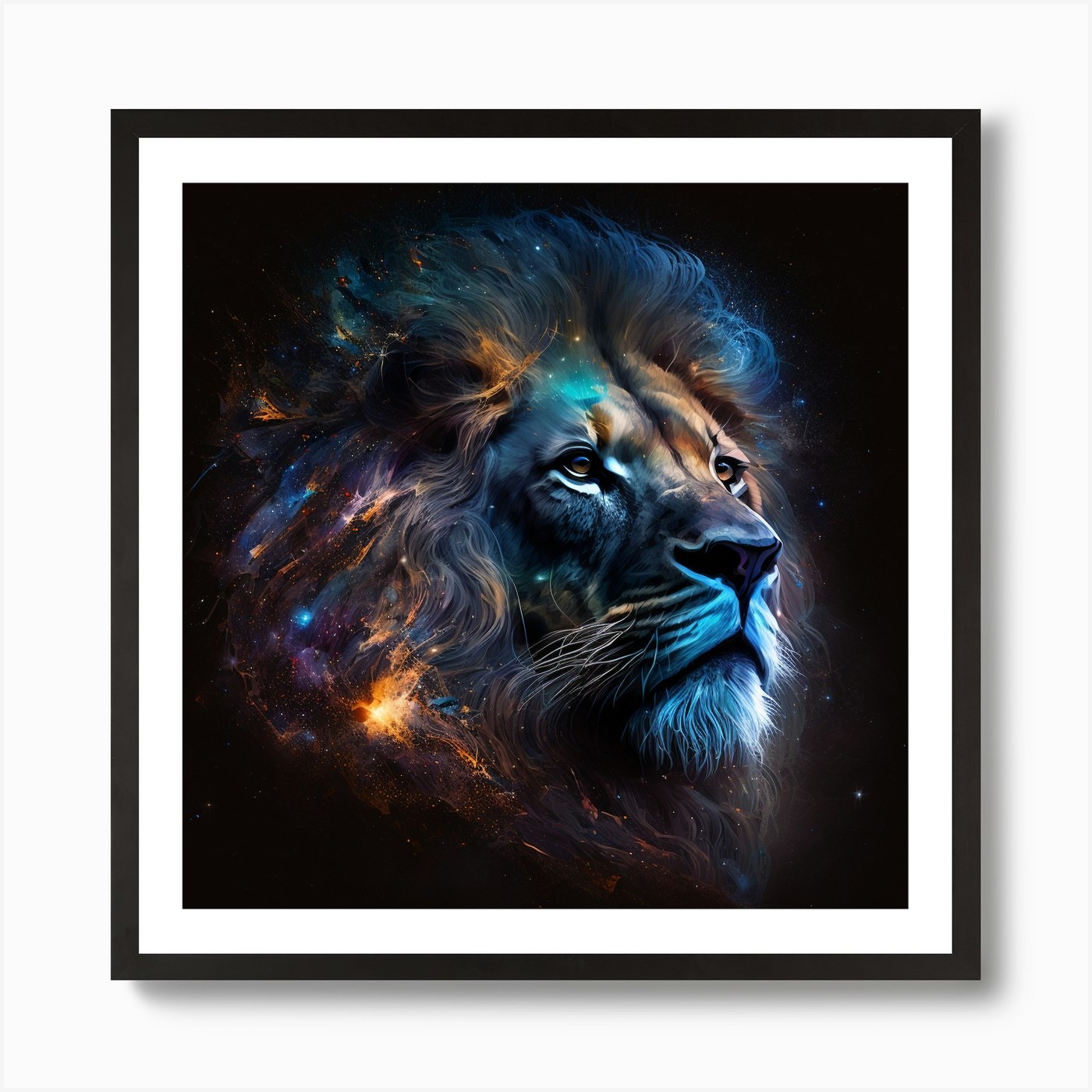 Lion In Space Art Print Framed Wall Art Poster Canvas Print Picture