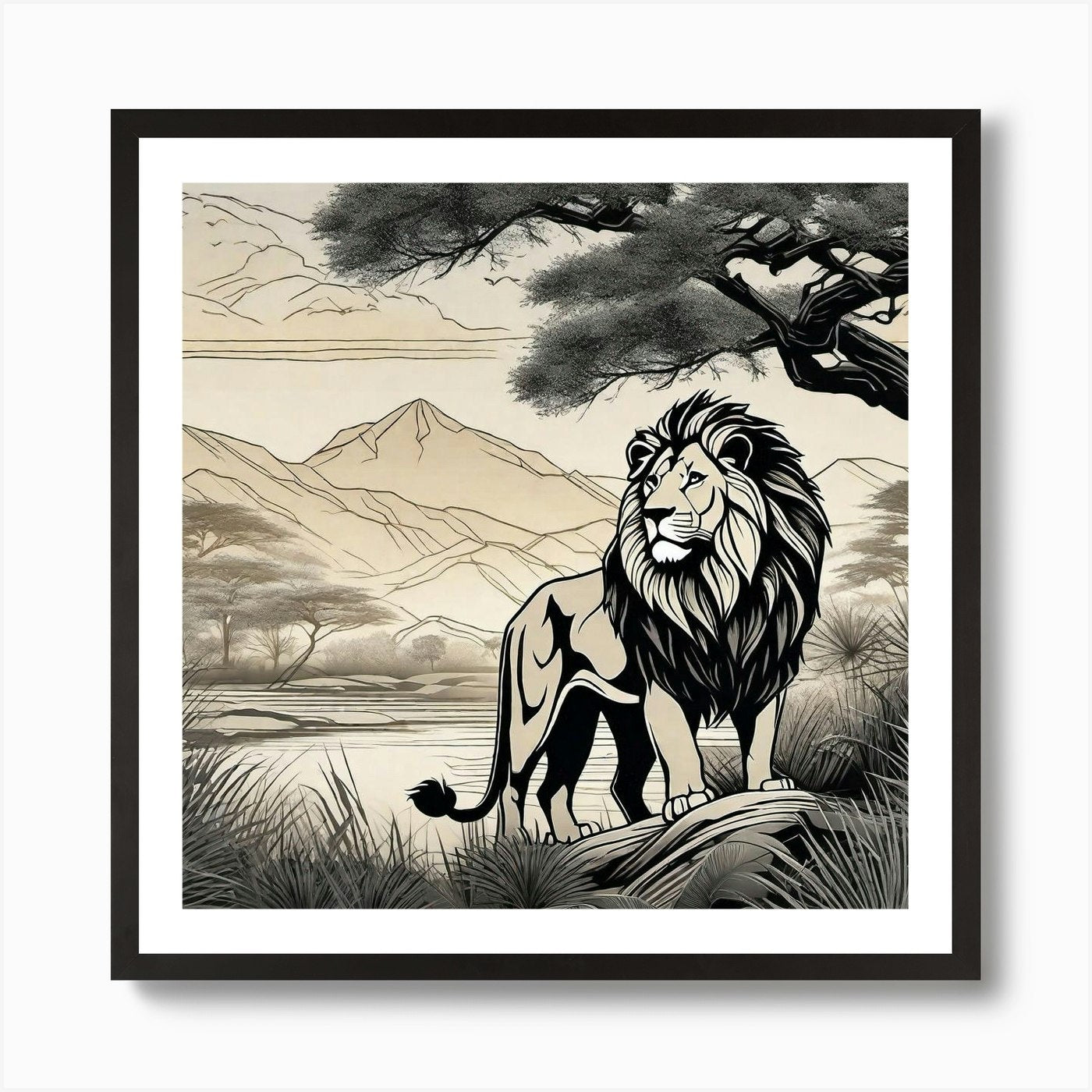 Lion In The Wilderness Art Print Framed Wall Art Poster Canvas Print Picture