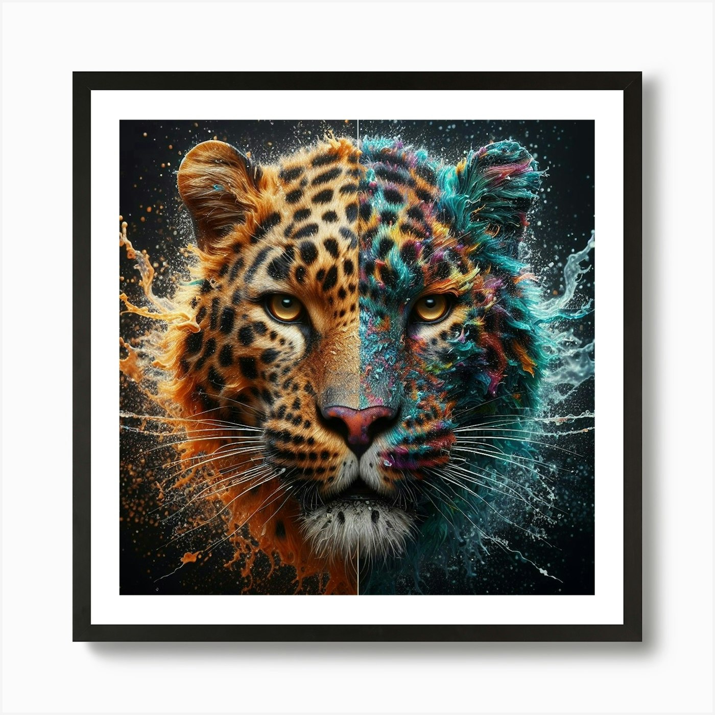 Lion And Leopard Art Print Framed Wall Art Poster Canvas Print Picture