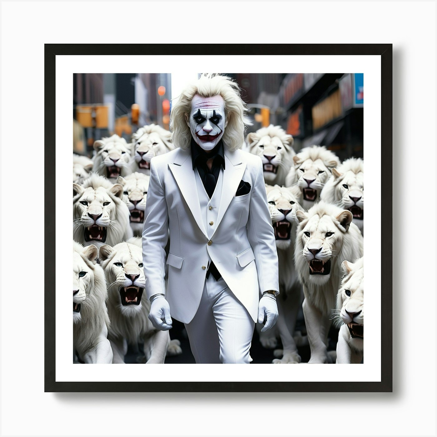 Clown With Lions Art Print Framed Wall Art Poster Canvas Print Picture