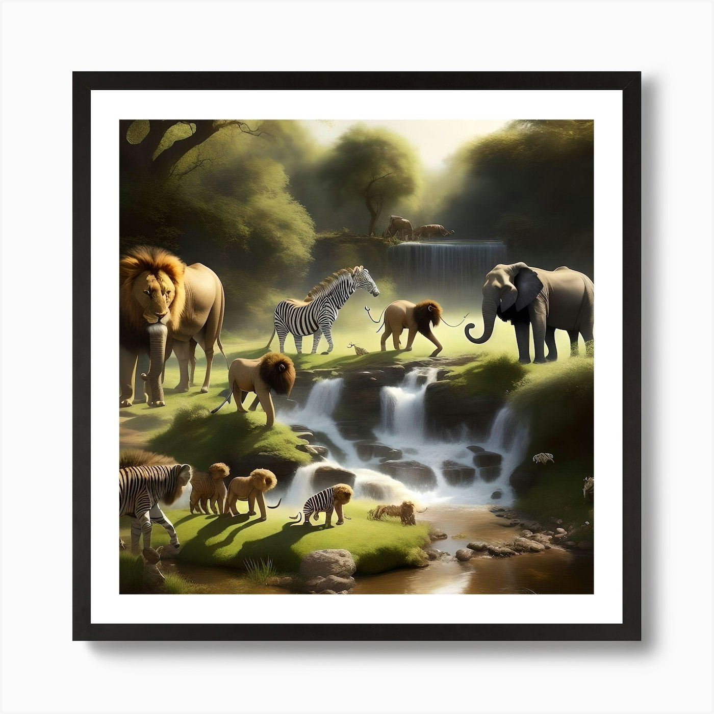 Lions In The Jungle 1 Art Print Framed Wall Art Poster Canvas Print Picture