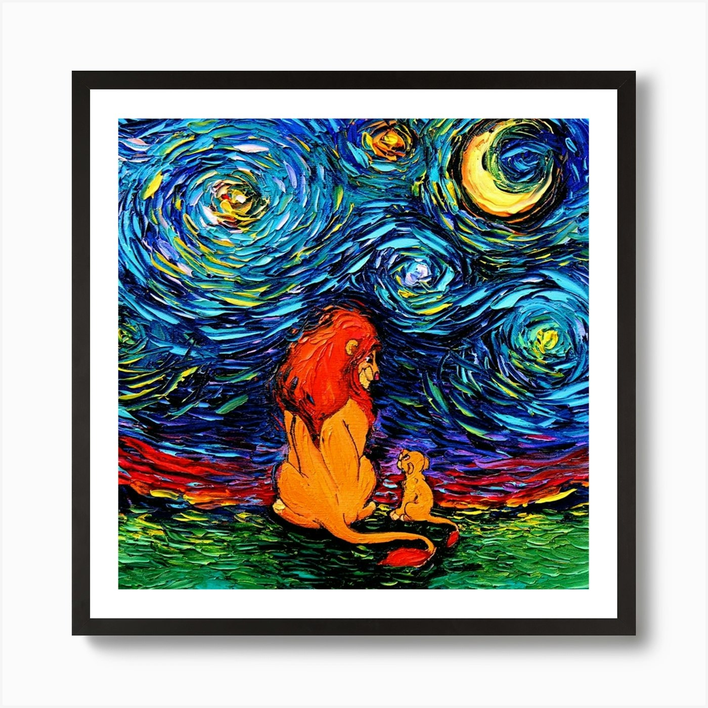 Lion Art Starry Night Van Gogh Art Framed Wall Art Poster Canvas Print Picture