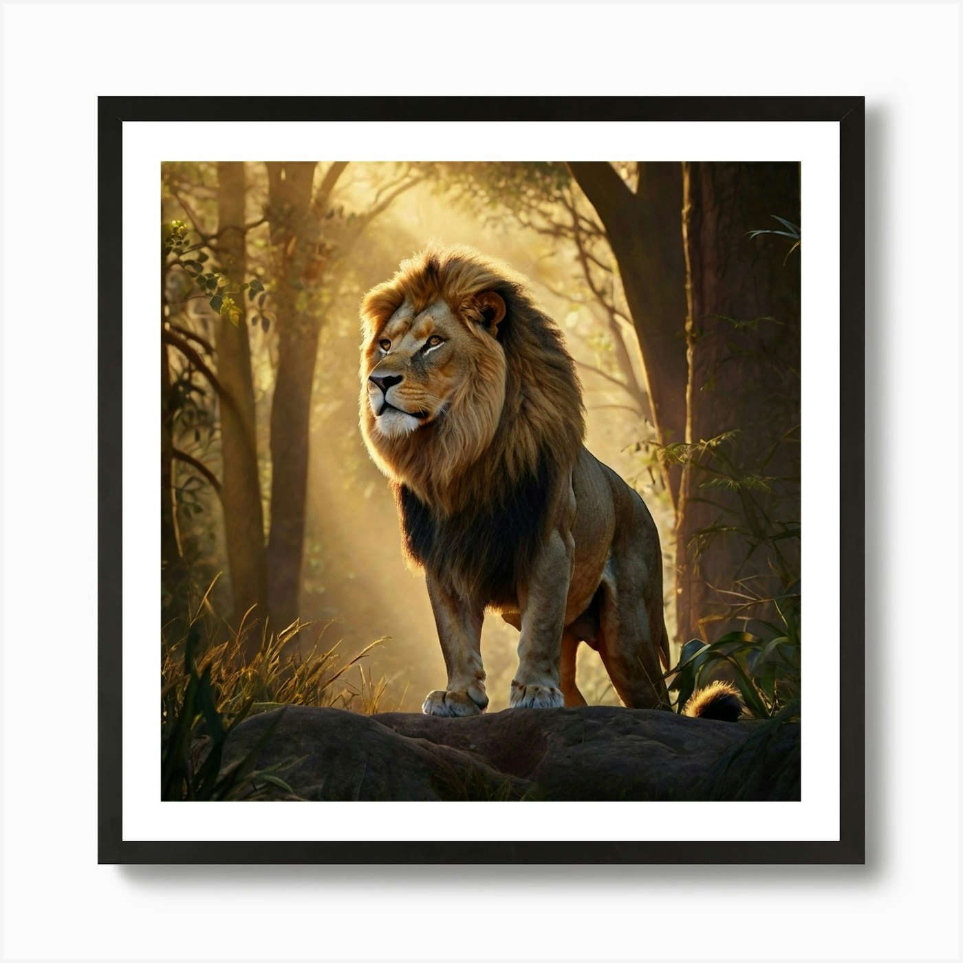 Lion In The Forest 3 Art Print Framed Wall Art Poster Canvas Print Picture