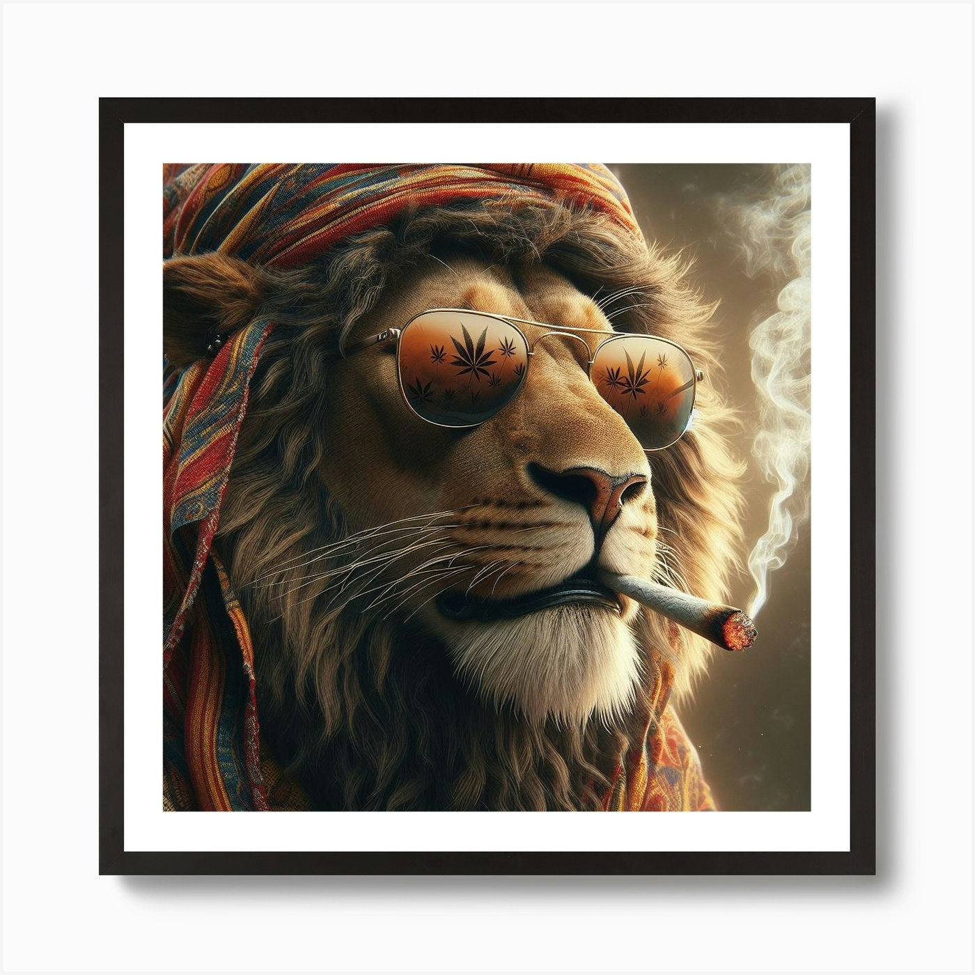 Lion Smoking Weed 2 Art Print Framed Wall Art Poster Canvas Print Picture