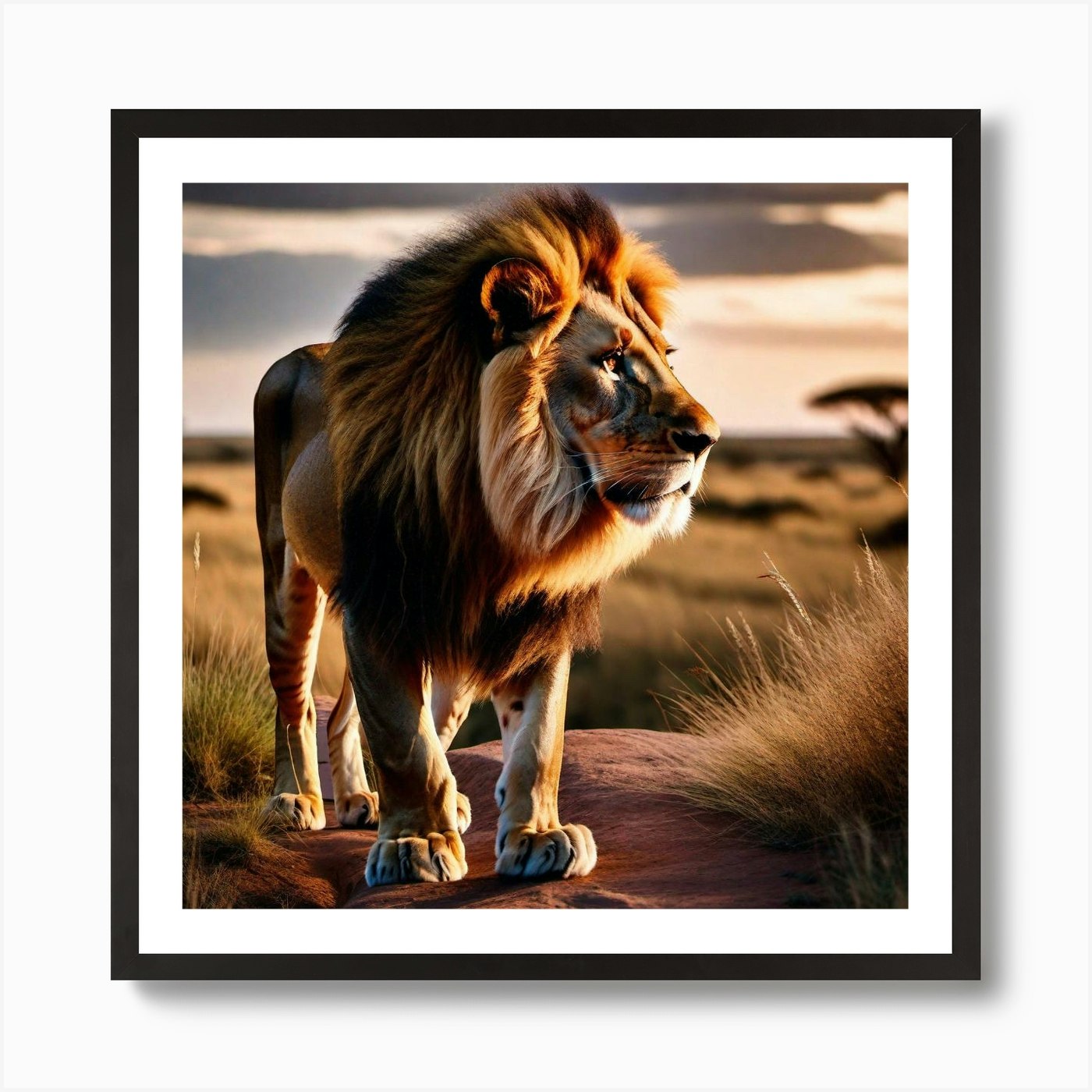 Lion In The Savannah 19 Art Print Framed Wall Art Poster Canvas Print Picture