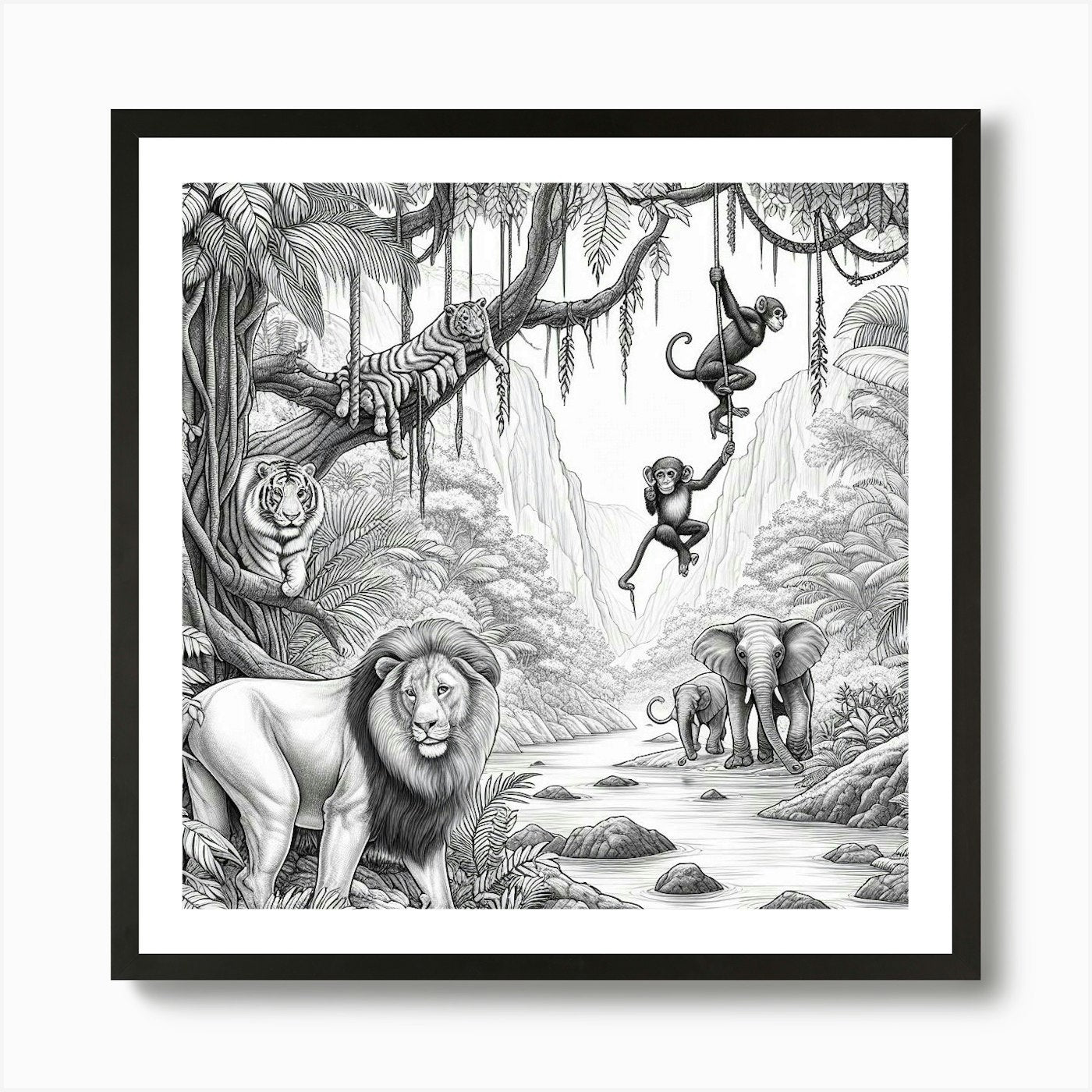 Lions In The Jungle Art Print Framed Wall Art Poster Canvas Print Picture
