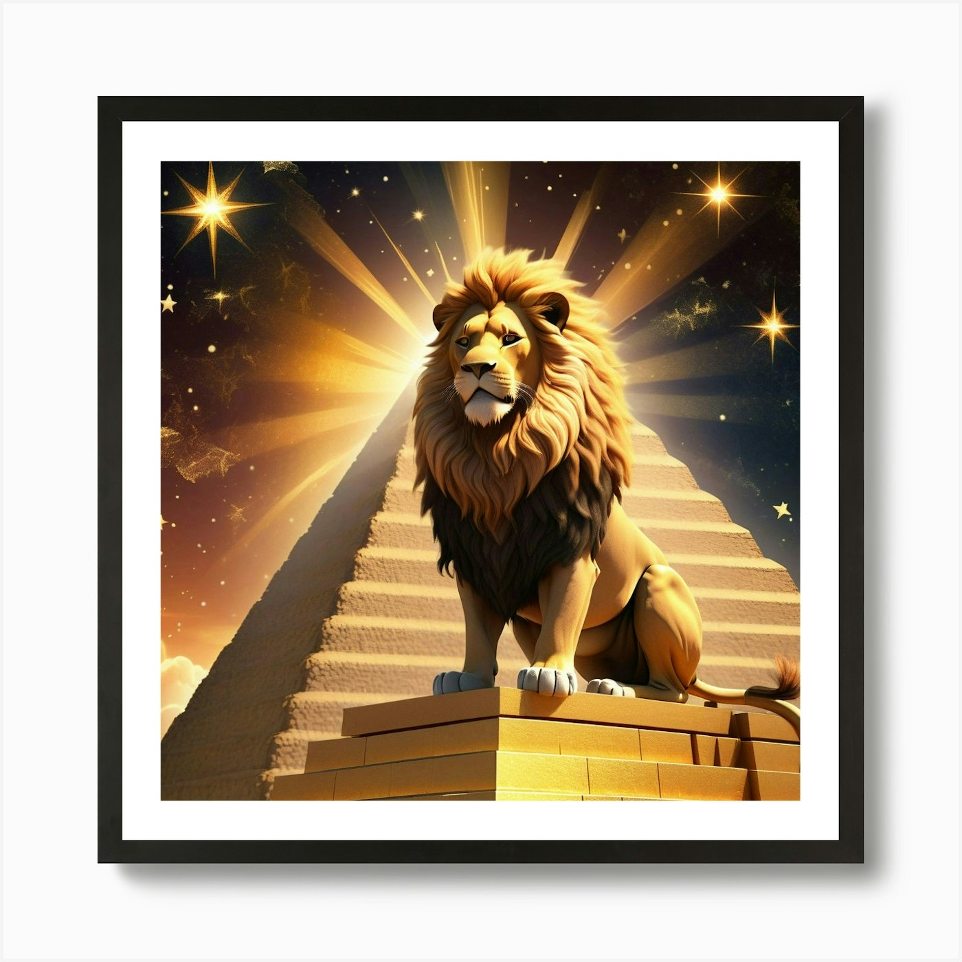 Golden Lion On Pyramid Art Print Framed Wall Art Poster Canvas Print Picture