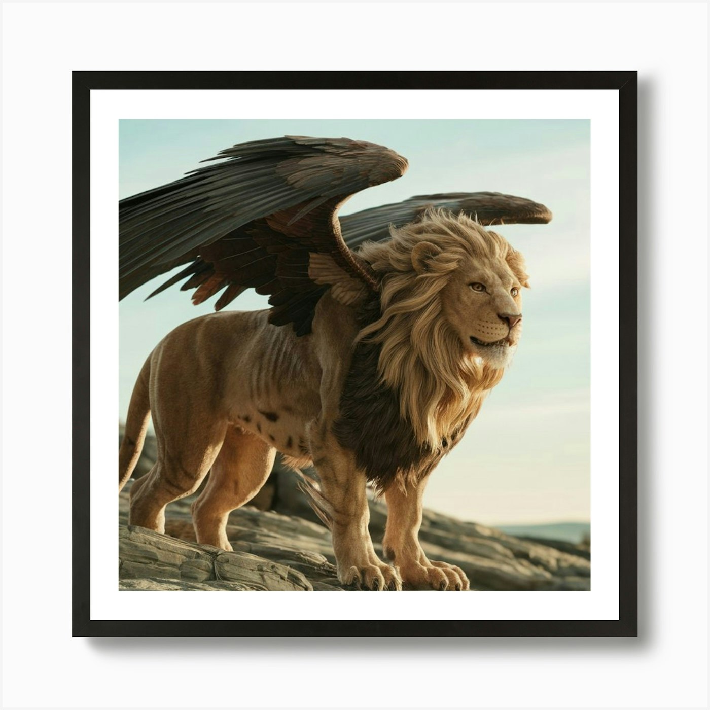 Majestic Griffin: The Lion-Eagle Hy Framed Wall Art Poster Canvas Print Picture