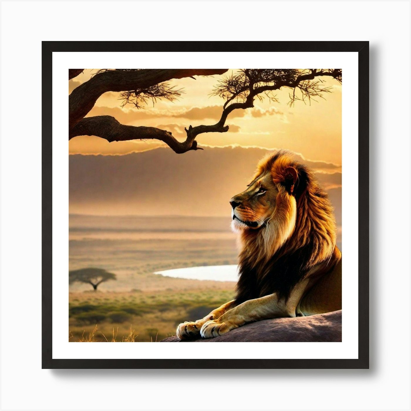 Lion At Sunset 11 Art Print Framed Wall Art Poster Canvas Print Picture