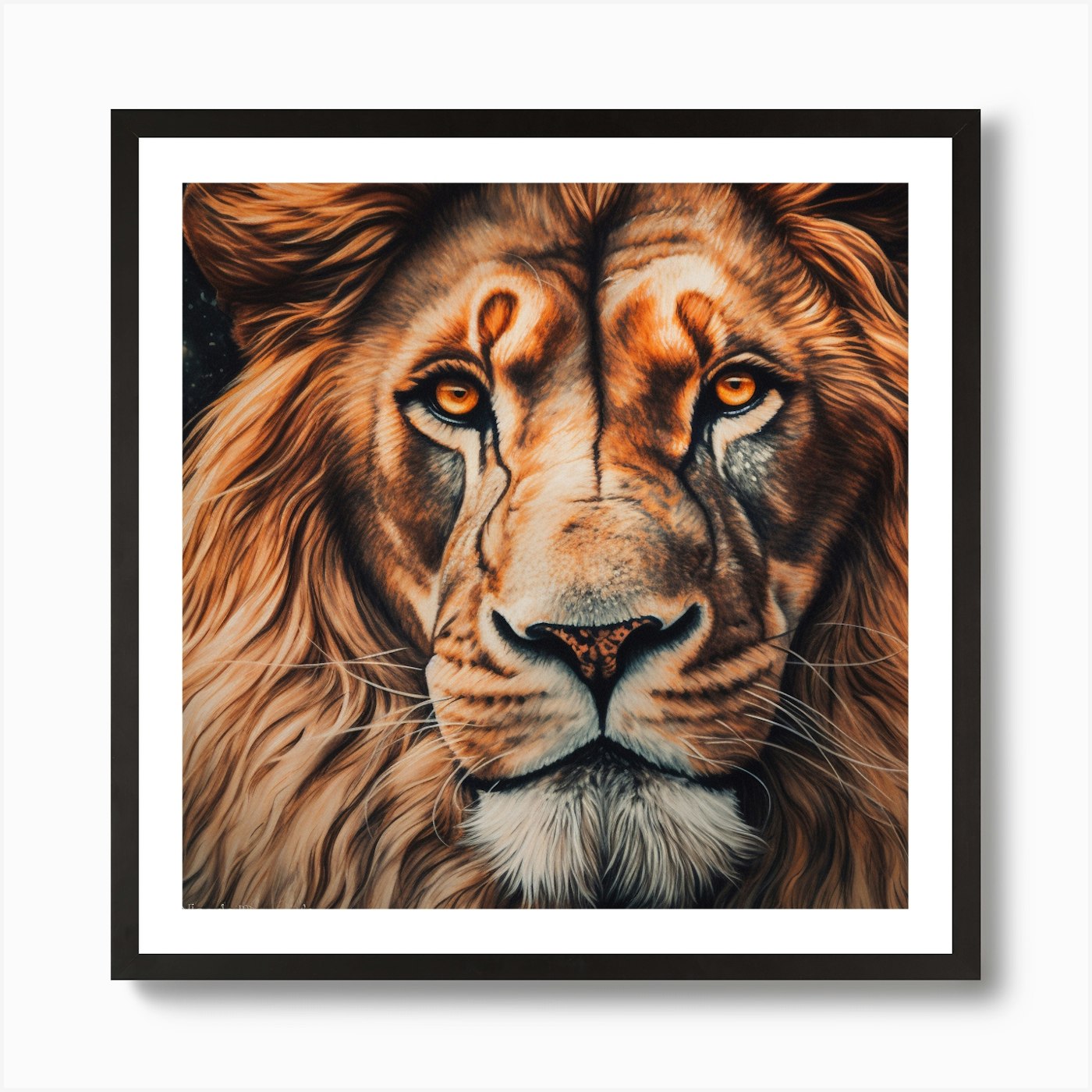 Lion Portrait Hyper Realistic Art P Framed Wall Art Poster Canvas Print Picture