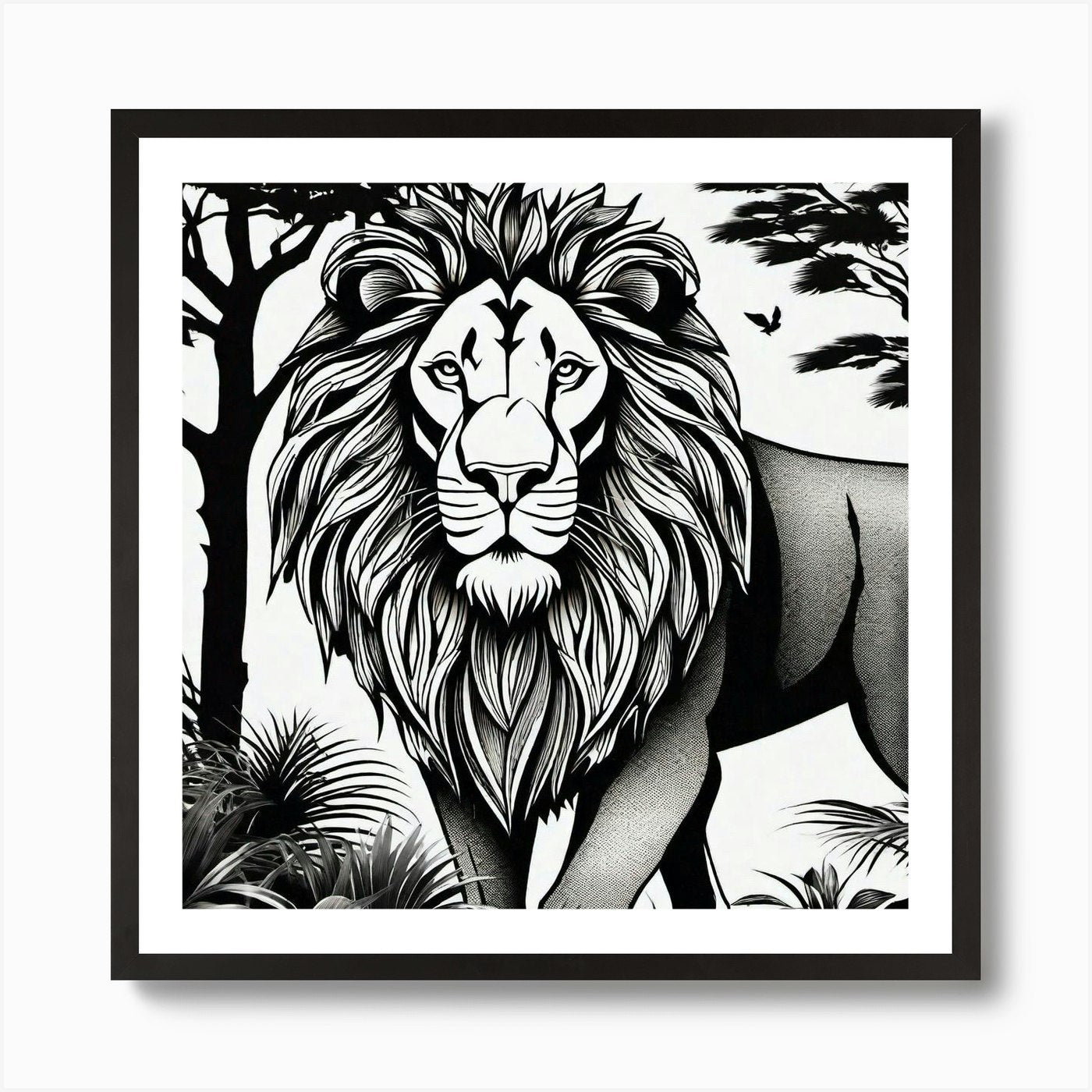 Lion In The Jungle Art Print Framed Wall Art Poster Canvas Print Picture