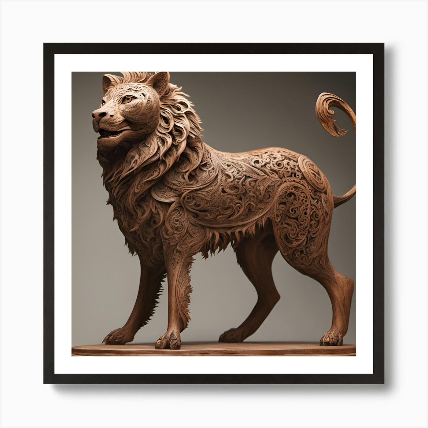 Lion Sculpture Art Print Framed Wall Art Poster Canvas Print Picture