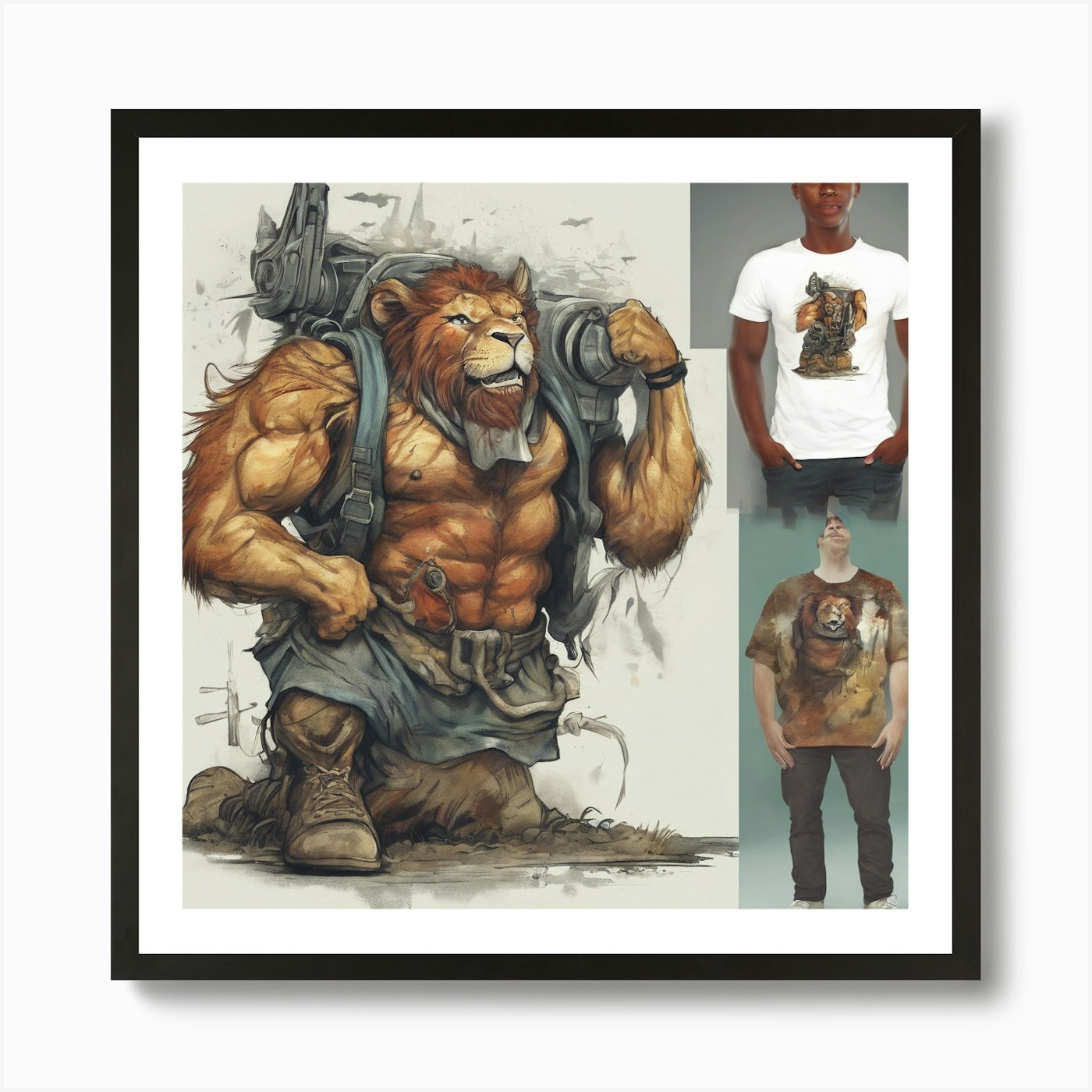 Lion T-Shirt Art Print Framed Wall Art Poster Canvas Print Picture