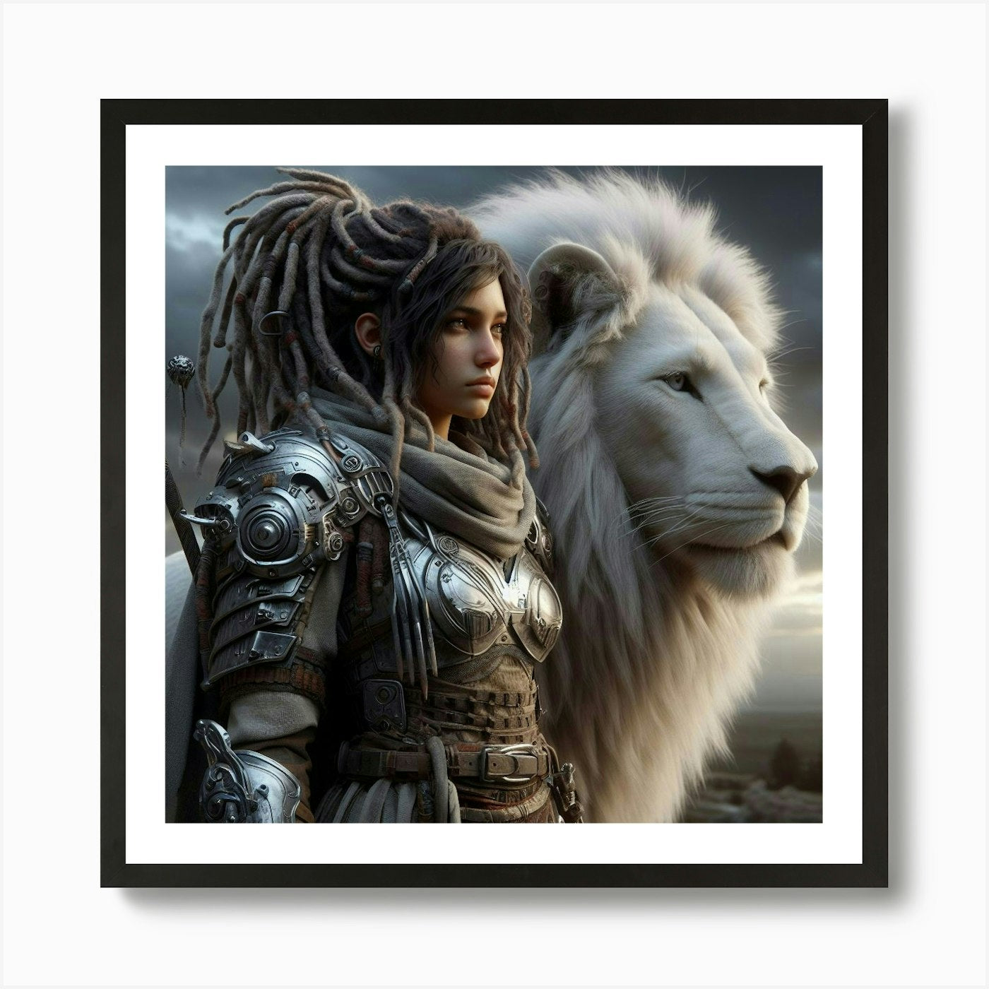 Warrior And A Lion Art Print Framed Wall Art Poster Canvas Print Picture