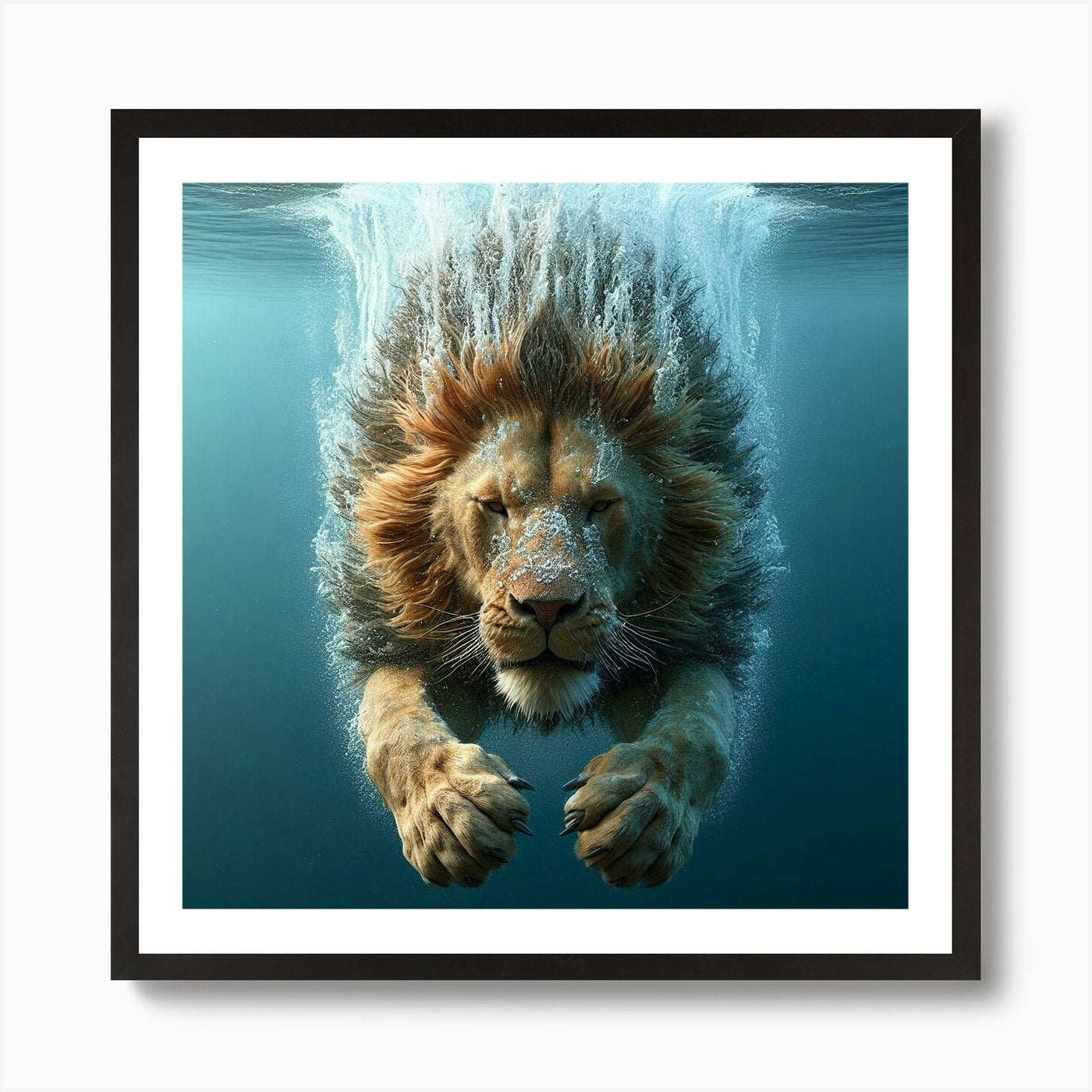 Underwater Lion Art Print Framed Wall Art Poster Canvas Print Picture