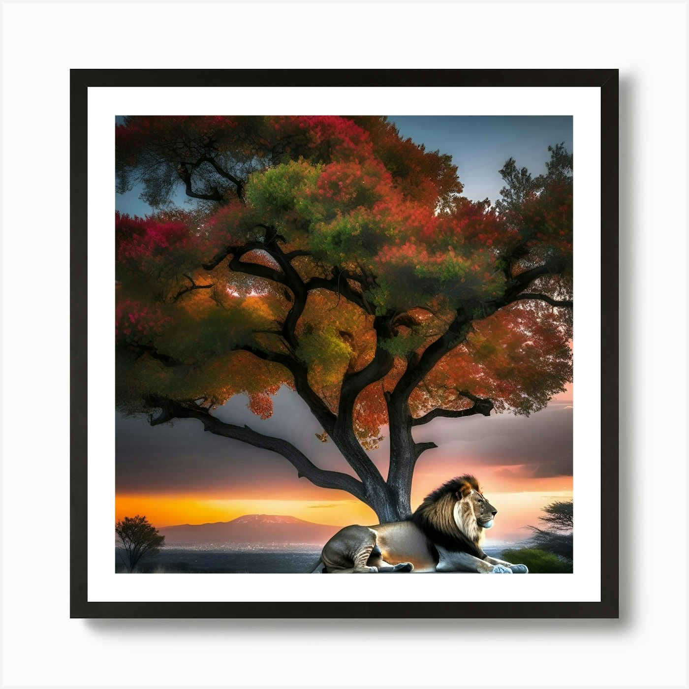 Lion Under The Tree 1 Art Print Framed Wall Art Poster Canvas Print Picture