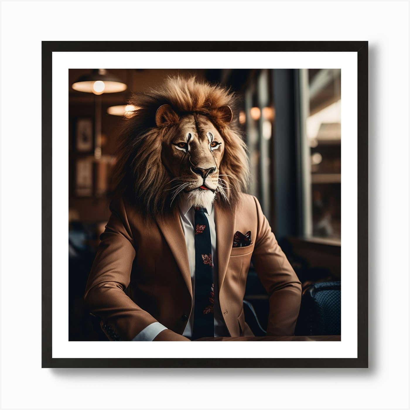Lion In Business Suit Art Print Framed Wall Art Poster Canvas Print Picture
