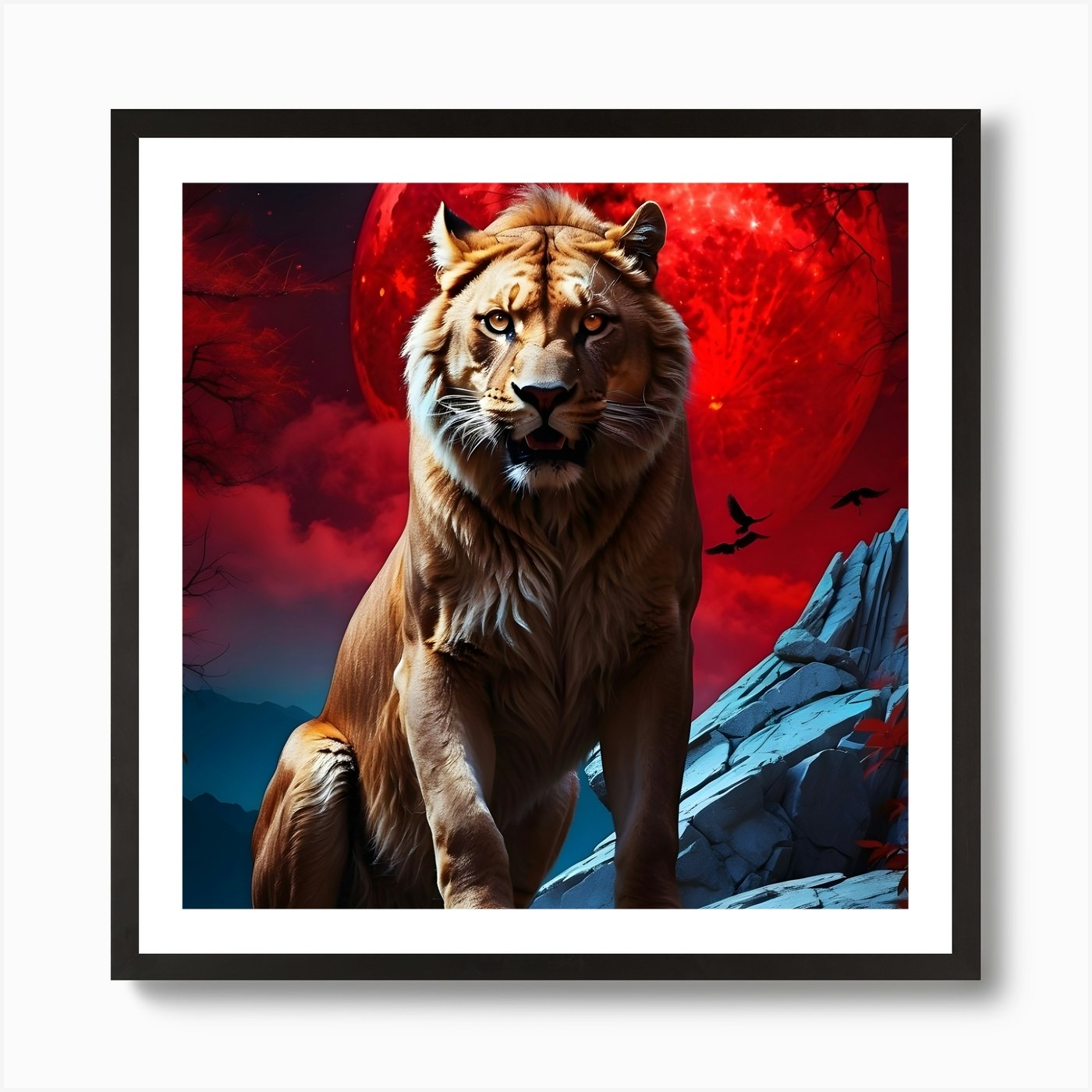 Lion In The Moonlight Art Print Framed Wall Art Poster Canvas Print Picture