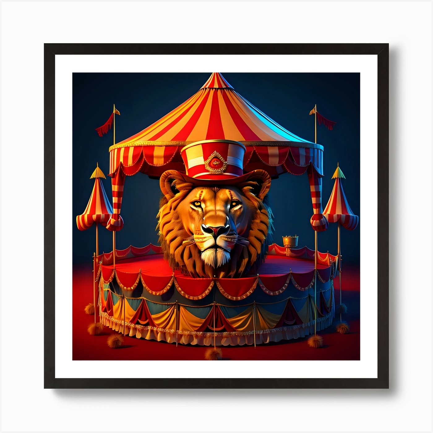 Ringmaster Lion Big Top Circus Art Framed Wall Art Poster Canvas Print Picture