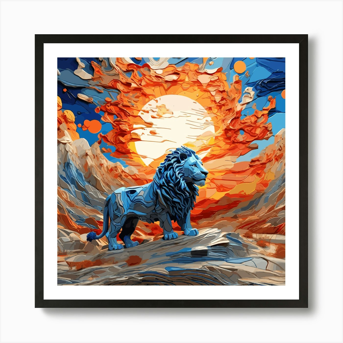 Lion In The Desert Art Print Framed Wall Art Poster Canvas Print Picture