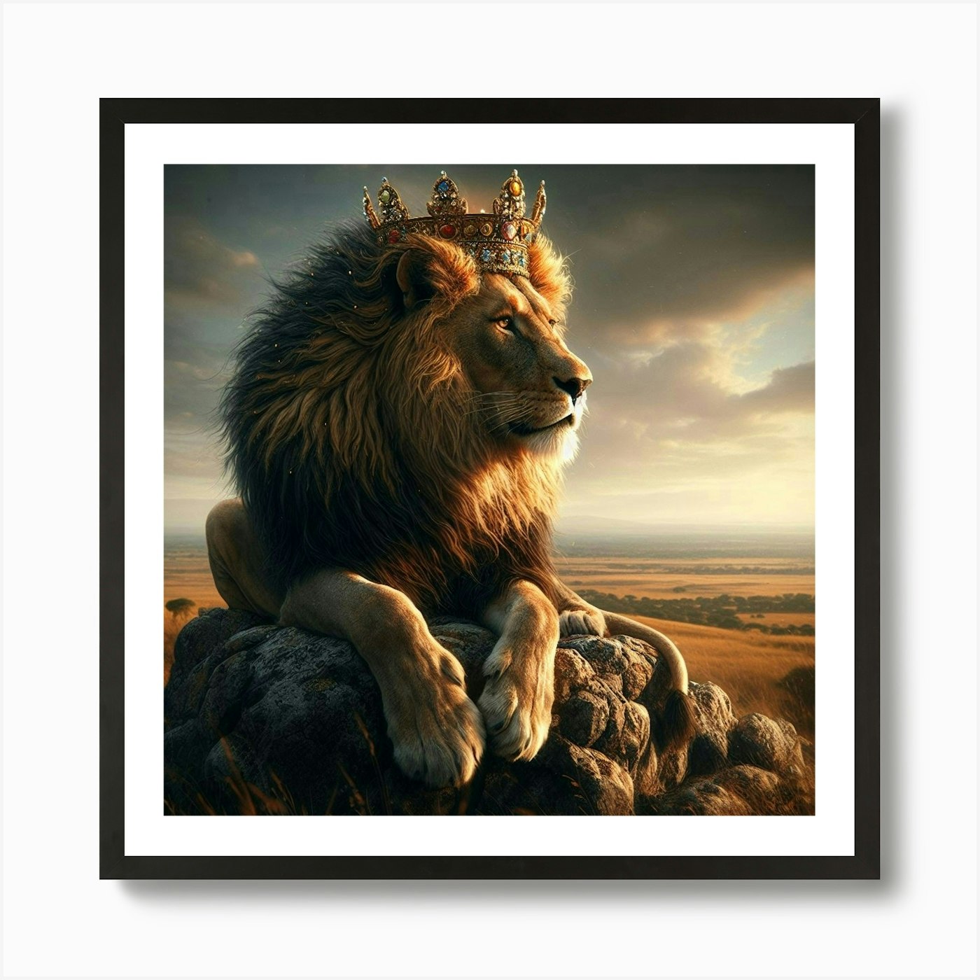 Lion King On Rock Art Print Framed Wall Art Poster Canvas Print Picture