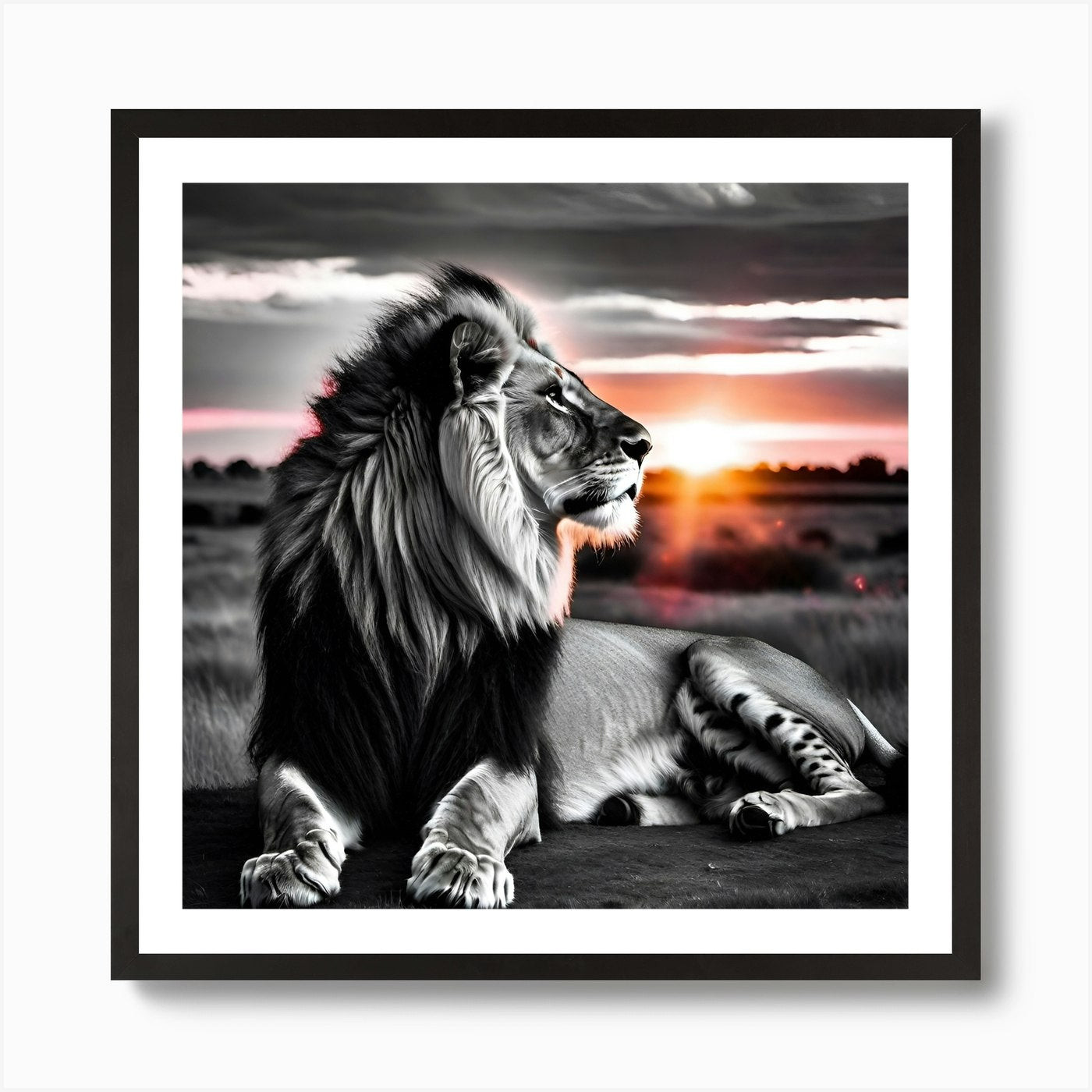 Lion At Sunset 6 Art Print Framed Wall Art Poster Canvas Print Picture
