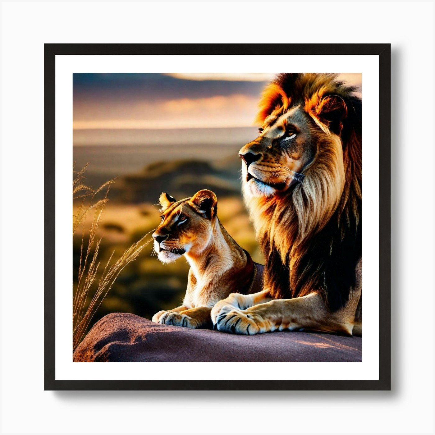 Lion And Cub 1 Art Print Framed Wall Art Poster Canvas Print Picture