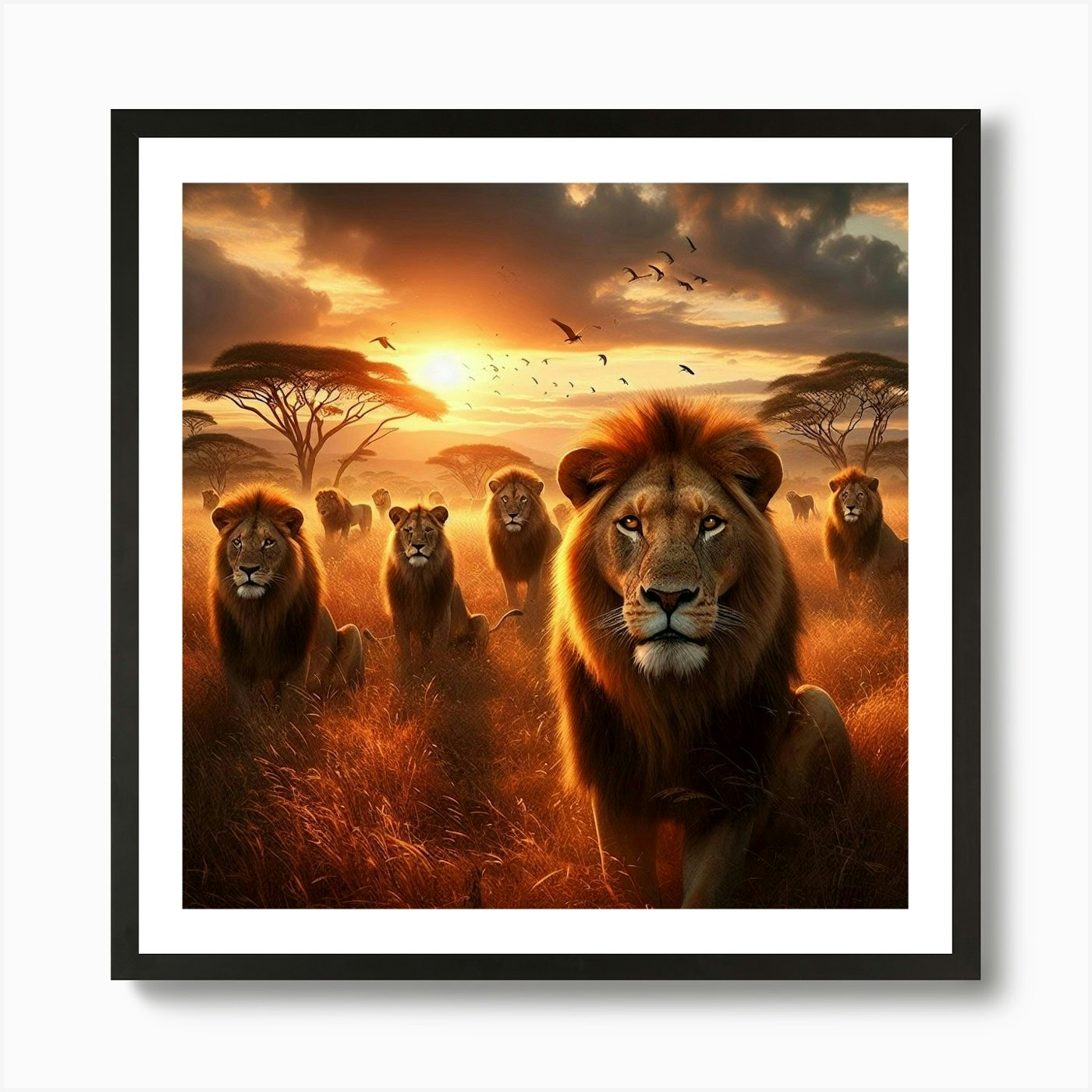 Lions In The Savannah Art Print Framed Wall Art Poster Canvas Print Picture