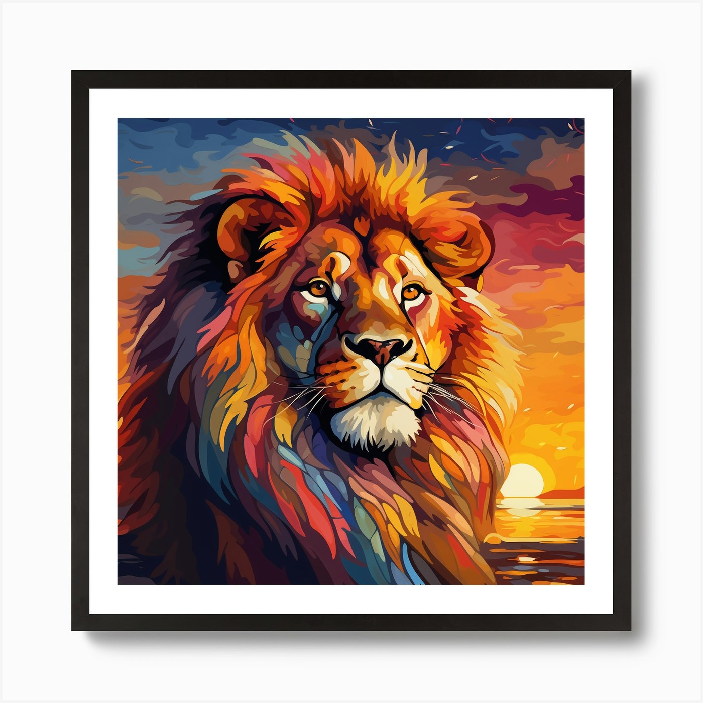 Lion At Sunset Art Print Framed Wall Art Poster Canvas Print Picture