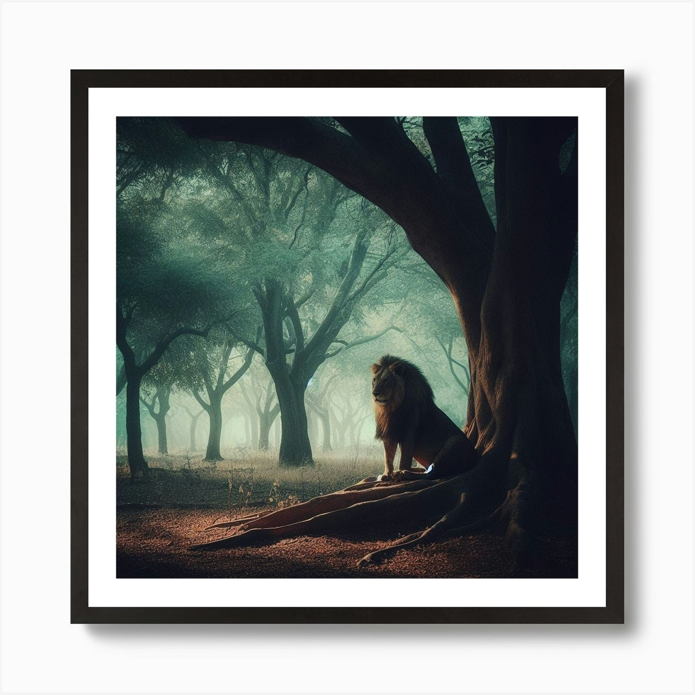 Lion In The Forest Art Print Framed Wall Art Poster Canvas Print Picture