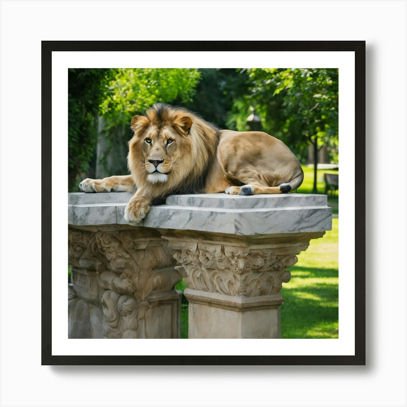 Lion In The Park Art Print Framed Wall Art Poster Canvas Print Picture