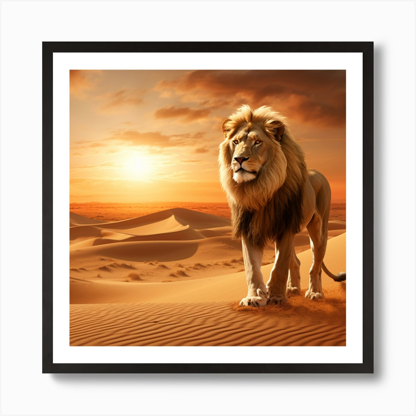 Lion In The Desert 1 Art Print Framed Wall Art Poster Canvas Print Picture
