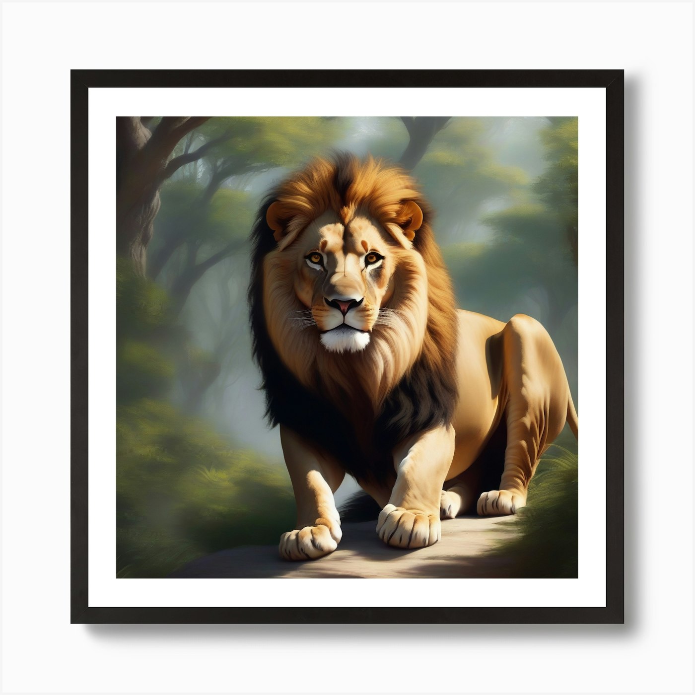 Lion In The Forest Art Print Framed Wall Art Poster Canvas Print Picture