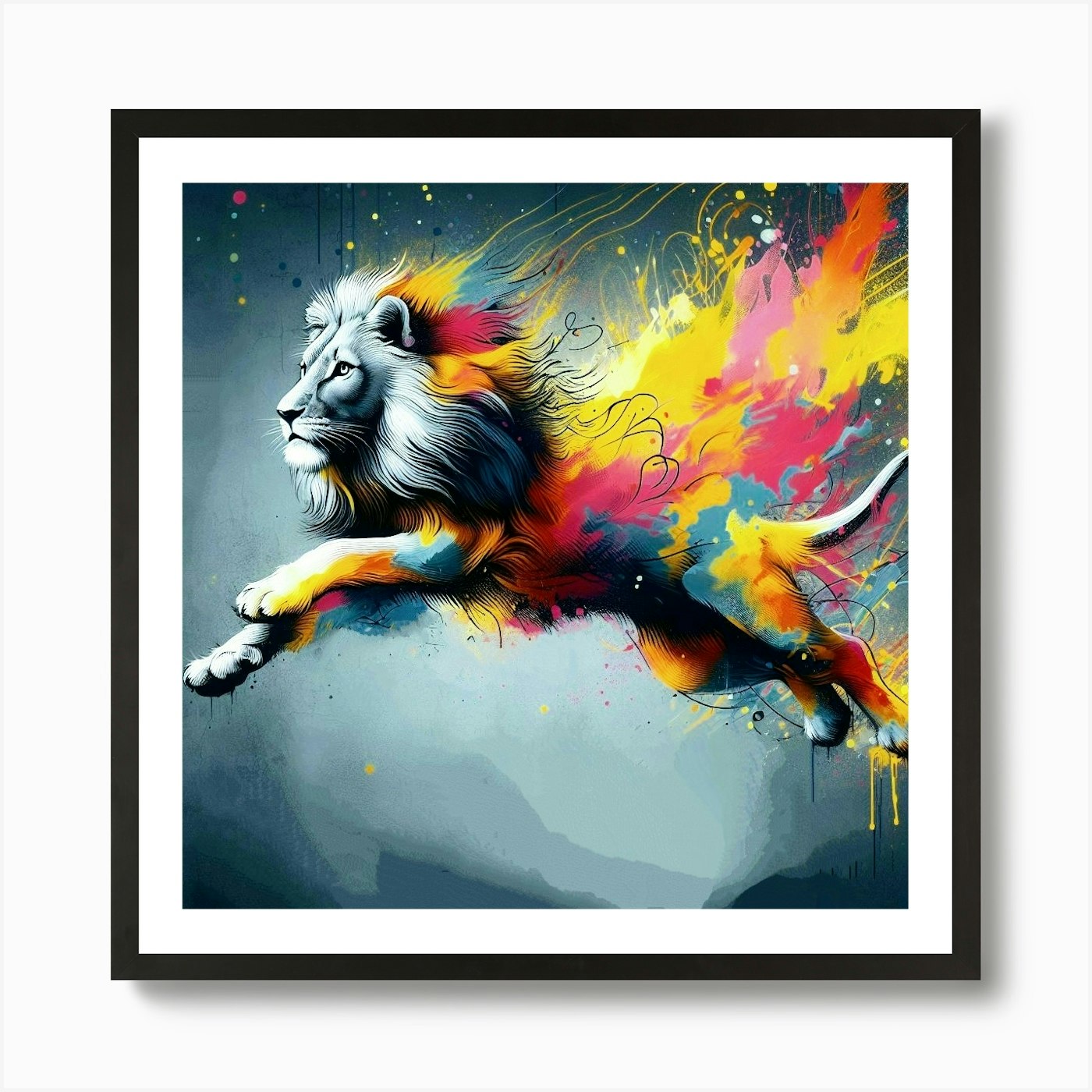 Lion splash Art Print Framed Wall Art Poster Canvas Print Picture