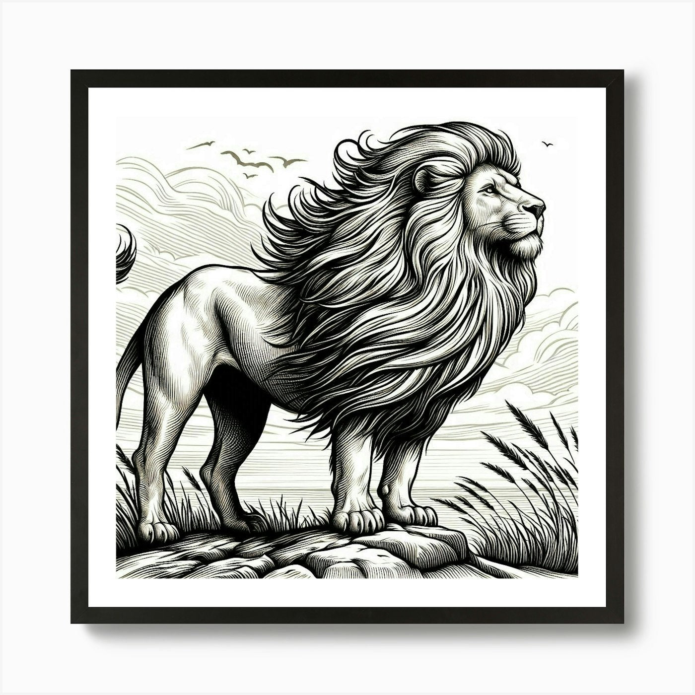 Line Art lion 2 Art Print Framed Wall Art Poster Canvas Print Picture