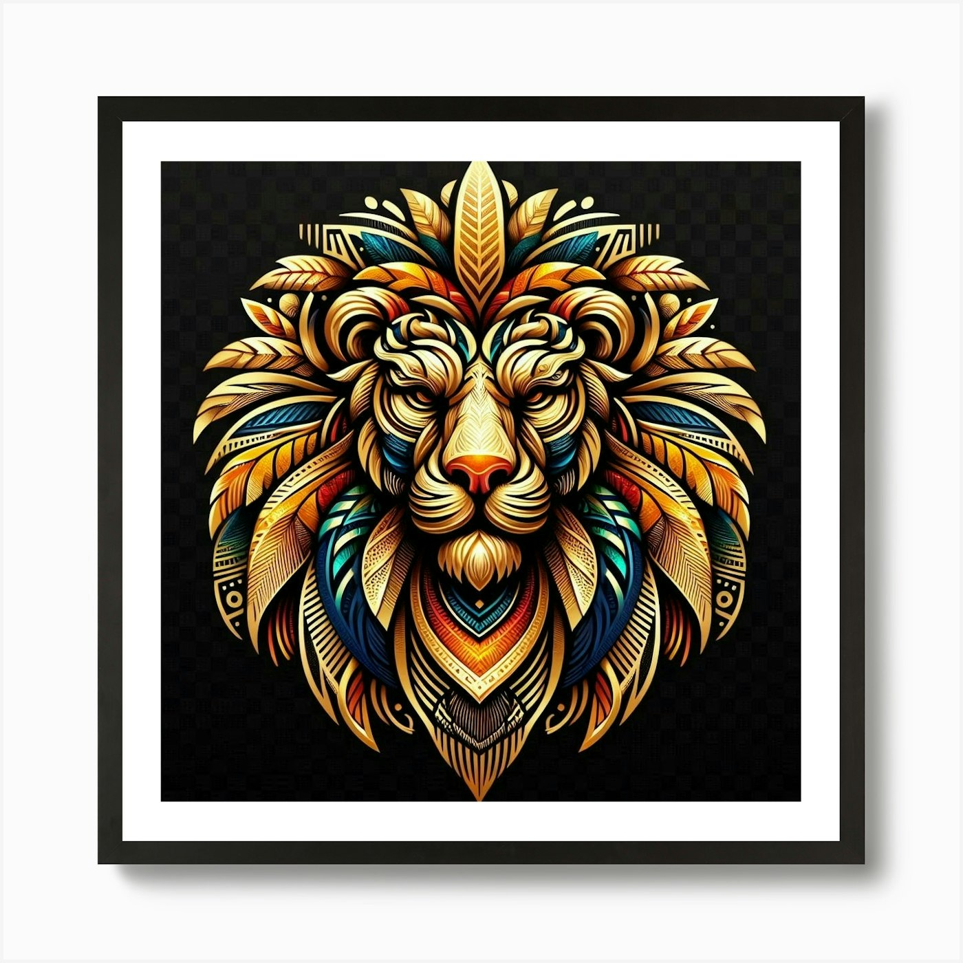 Lion head tribal Art Print Framed Wall Art Poster Canvas Print Picture