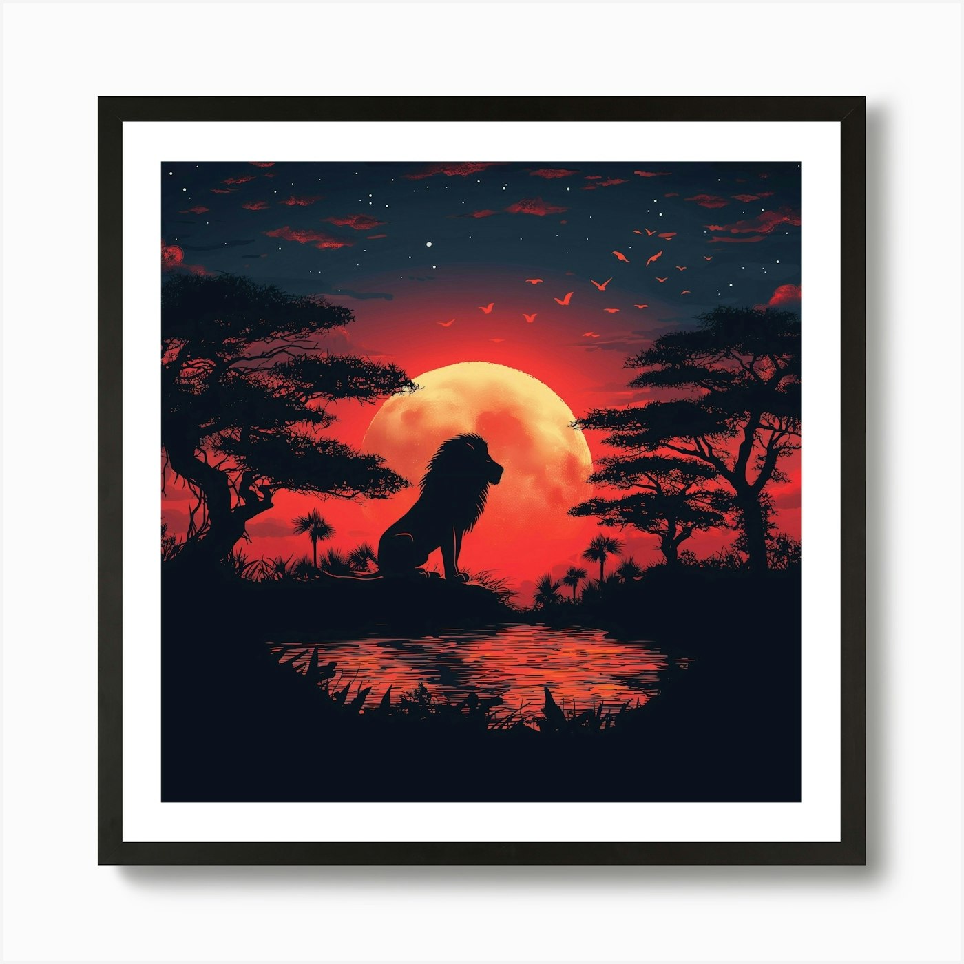 Lion In The Sunset Art Print Framed Wall Art Poster Canvas Print Picture